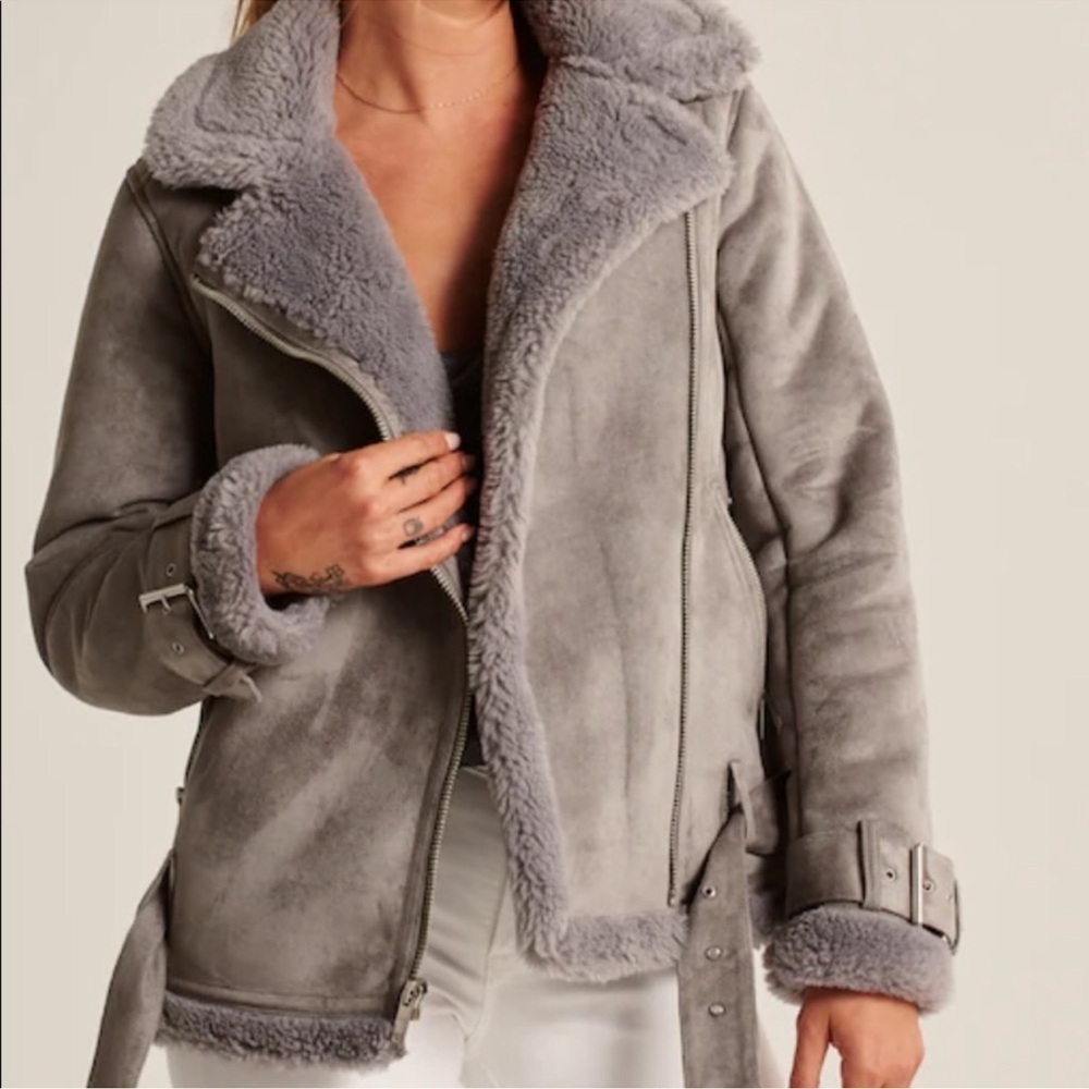 NWT Abercrombie & Fitch Suede Asymmetrical Zip Cozy Jacket - Picture 3 of 11